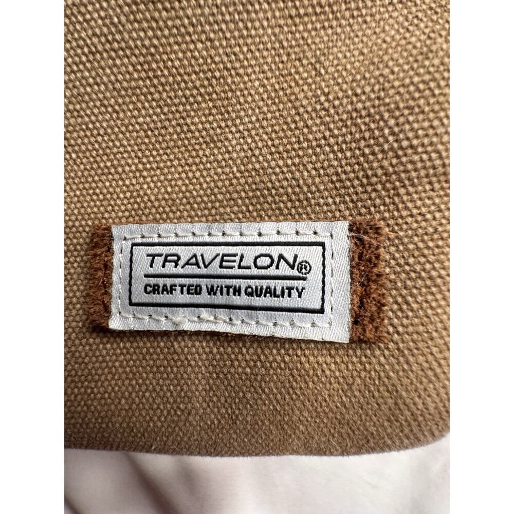 TRAVELON Brown Canvas & Tan Suede Crossbody Shoulder Bag Pockets - Picture 6 of 12